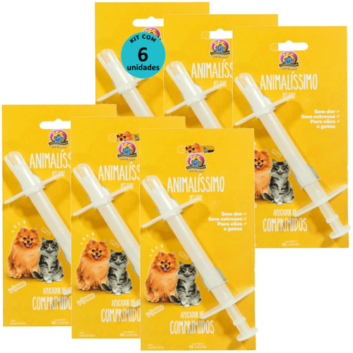 Aplicador de Comprimidos Animalíssimo Para Cães e Gatos Kit Com 6 unidades